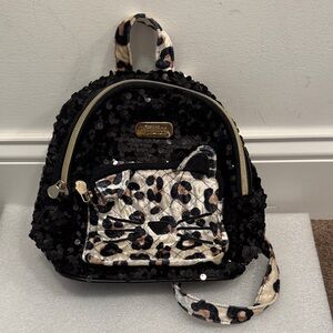 Justice black sequin mini  backpack with animal print cat design